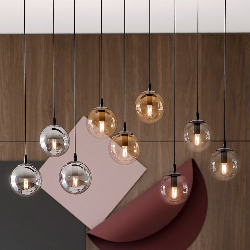 Chandelier on a string COSMO 9xE14/10W/230V black/grey/beige/clear