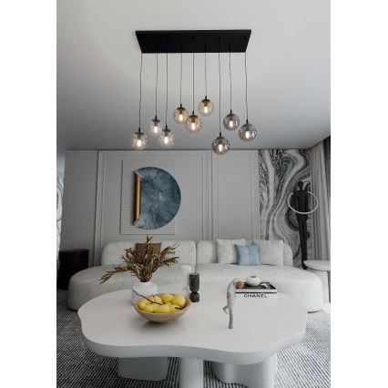 Chandelier on a string COSMO 9xE14/10W/230V black/grey/beige/clear