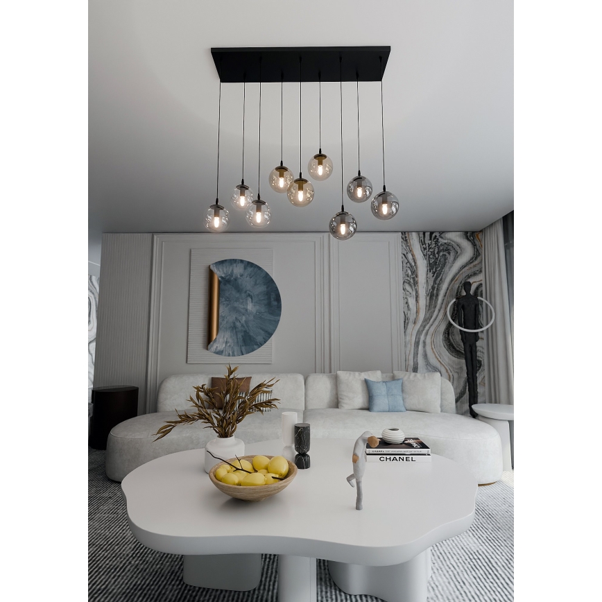 Chandelier on a string COSMO 9xE14/10W/230V black/grey/beige/clear