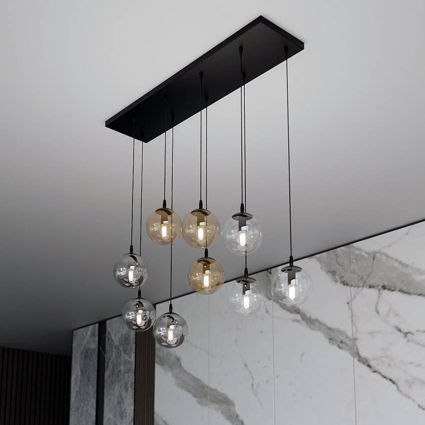 Chandelier on a string COSMO 9xE14/10W/230V black/grey/beige/clear