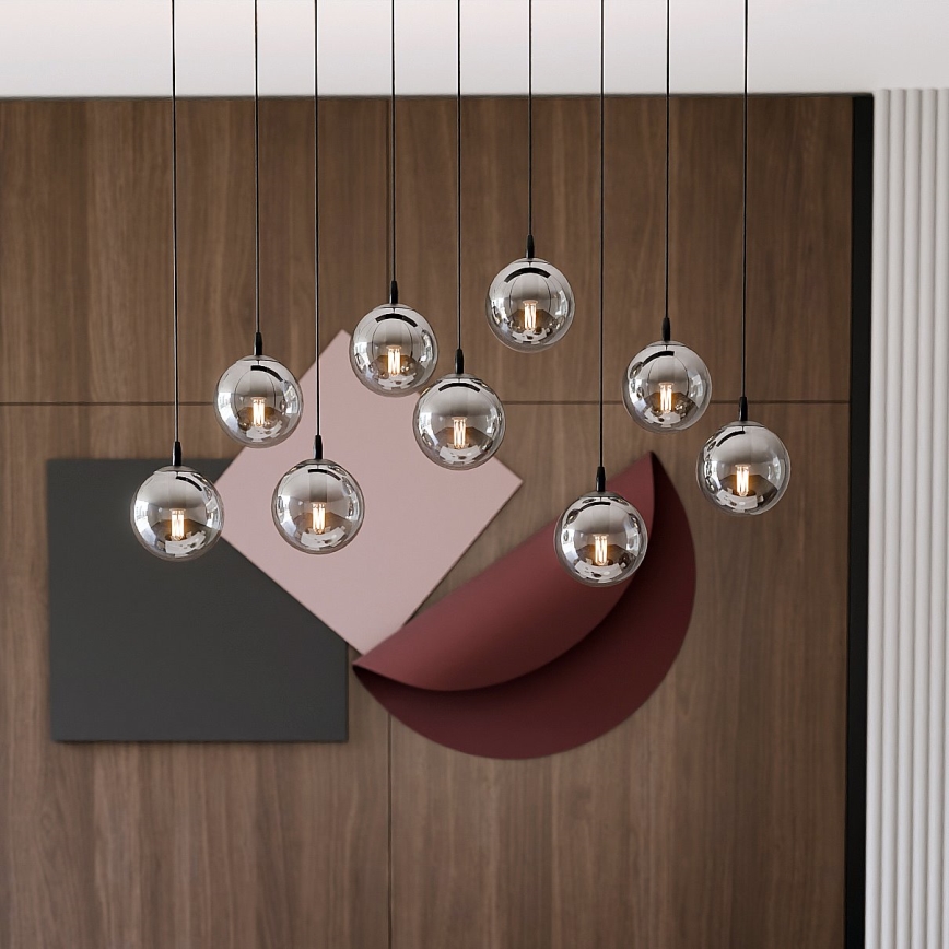 Chandelier on a string COSMO 9xE14/10W/230V black/grey