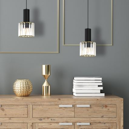 Chandelier on a string CRISTAL 1xE27/60W/230V black