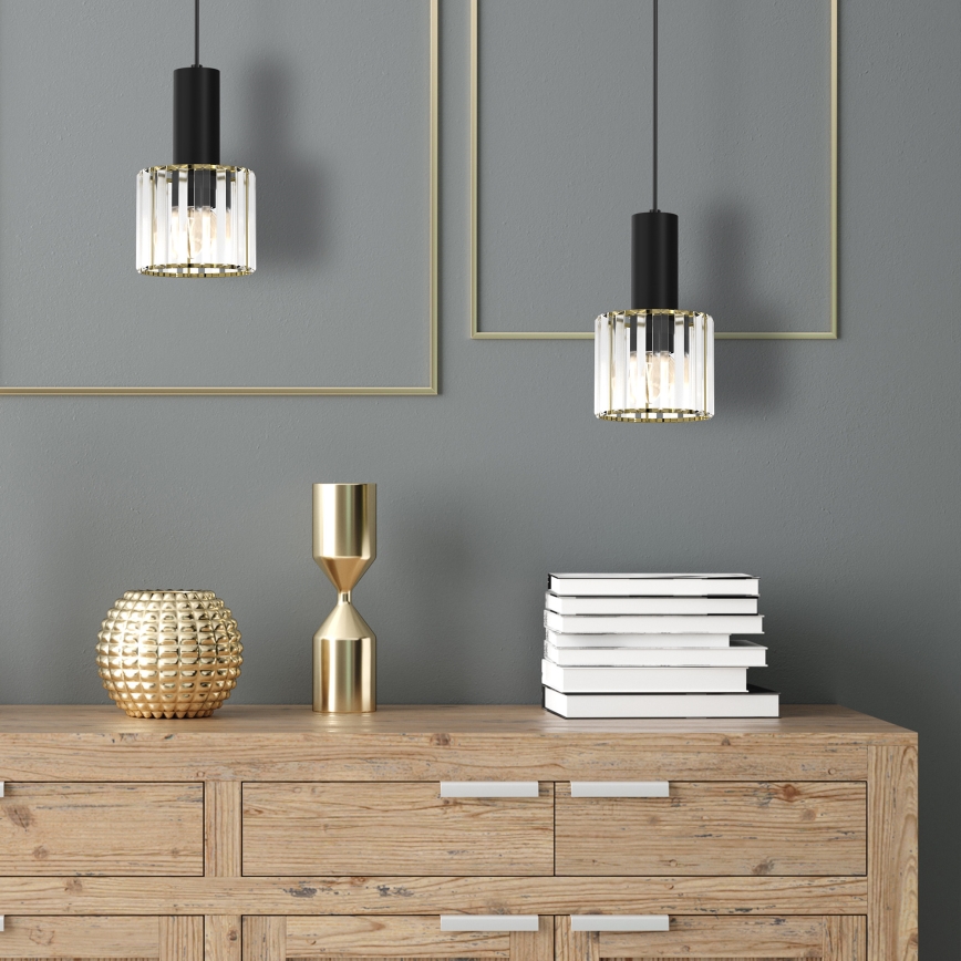 Chandelier on a string CRISTAL 1xE27/60W/230V black