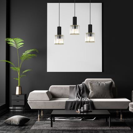 Chandelier on a string CRISTAL 3xE27/60W/230V black