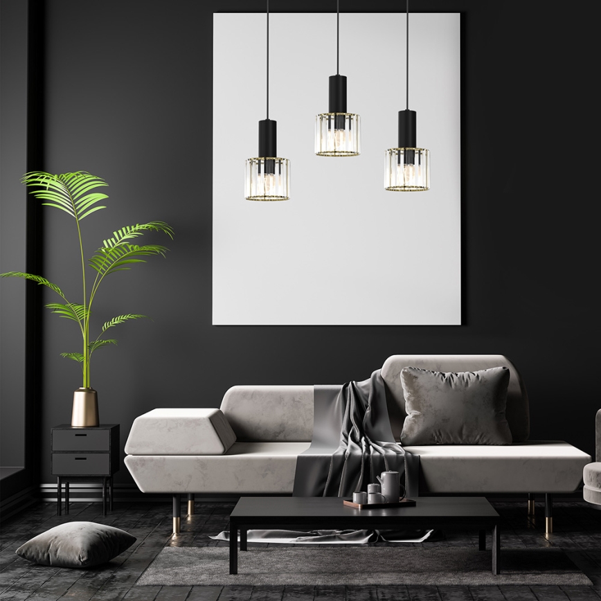 Chandelier on a string CRISTAL 3xE27/60W/230V black