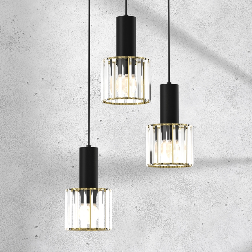 Chandelier on a string CRISTAL 3xE27/60W/230V black
