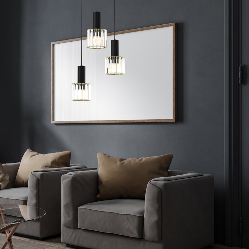 Chandelier on a string CRISTAL 3xE27/60W/230V black