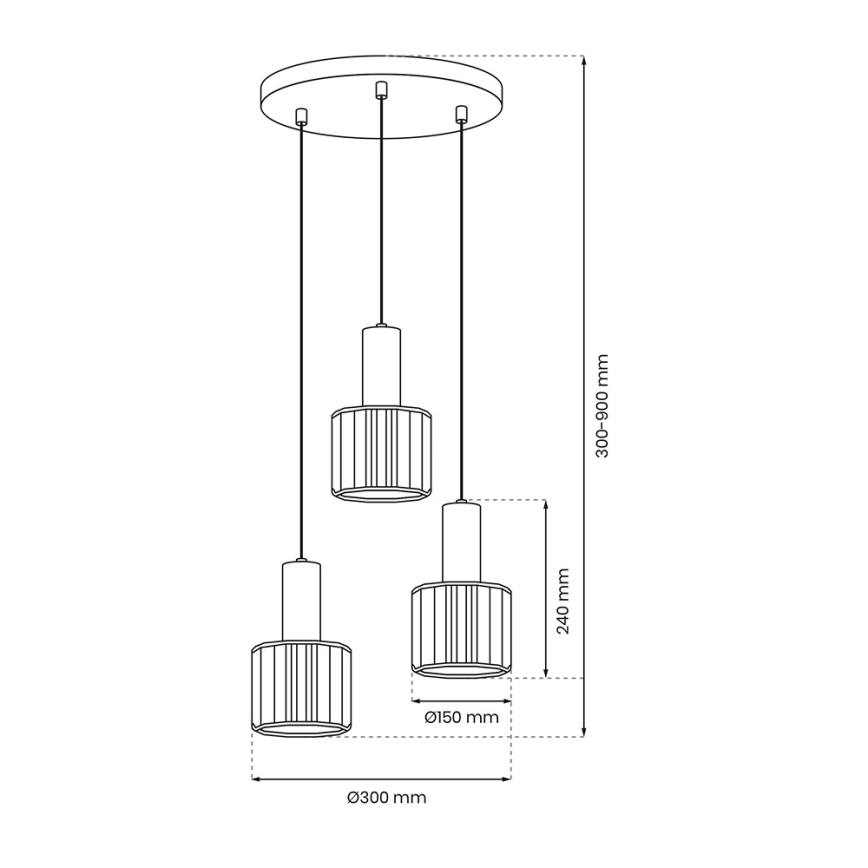 Chandelier on a string CRISTAL 3xE27/60W/230V black