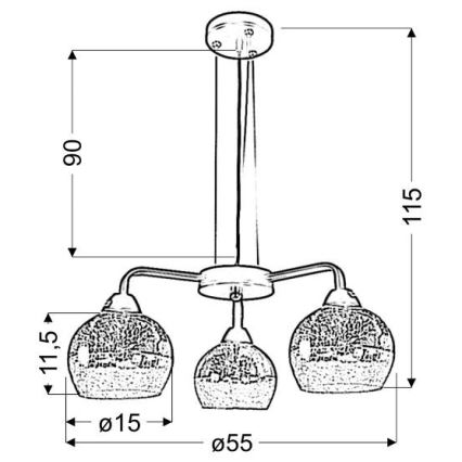 Chandelier on a string CROMINA 3xE27/60W/230V
