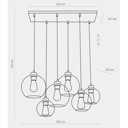 Chandelier on a string CUBUS 6xE27/60W/230V black