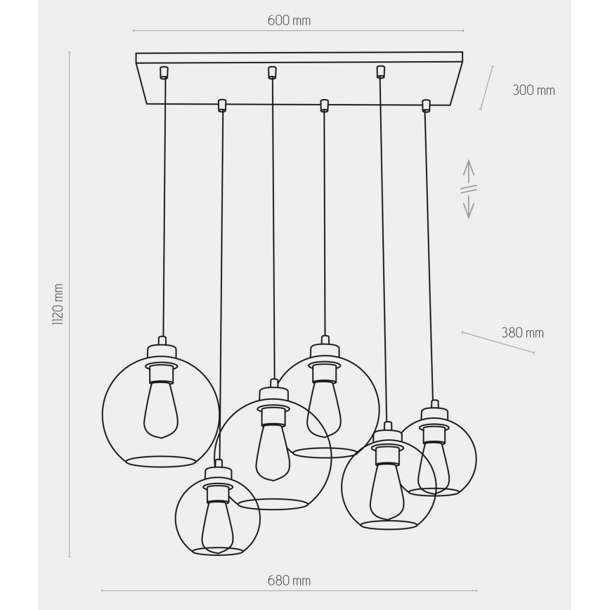 Chandelier on a string CUBUS 6xE27/60W/230V black