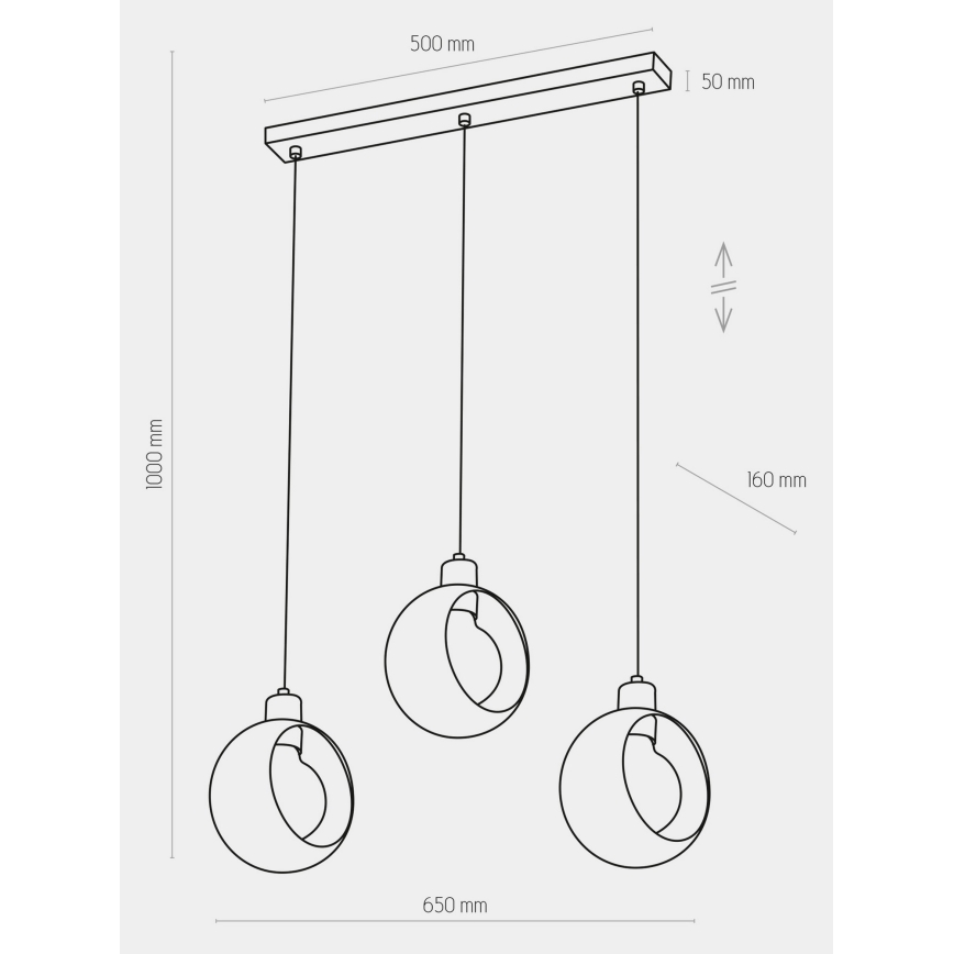 Chandelier on a string CYKLOP 3xE27/60W/230V white