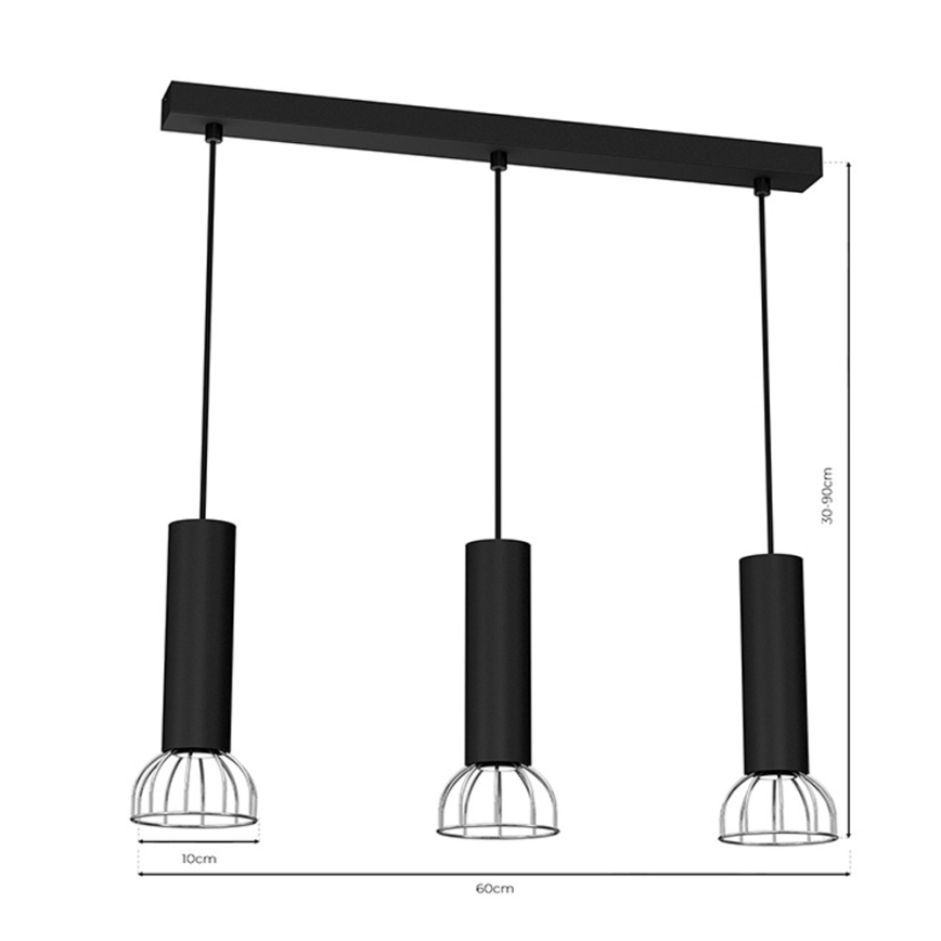 Chandelier on a string DANTE 3xGU10/25W/230V black/shiny chrome