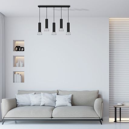 Chandelier on a string DANTE 5xGU10/25W/230V black/shiny chrome