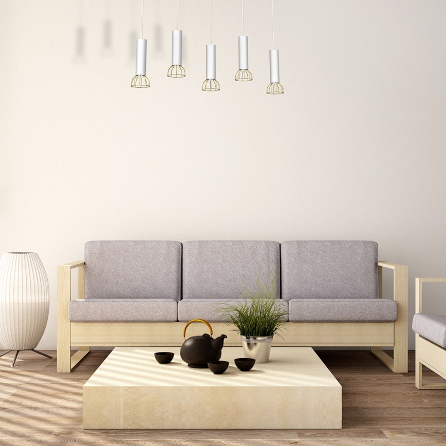 Chandelier on a string DANTE 5xGU10/25W/230V white/gold