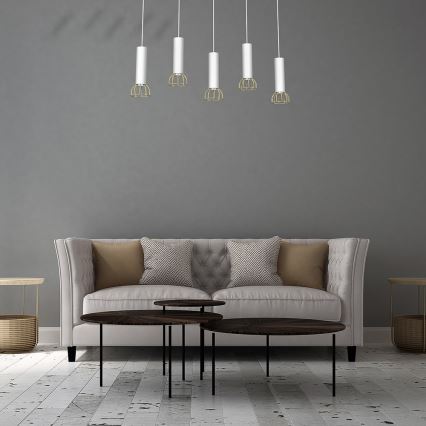 Chandelier on a string DANTE 5xGU10/25W/230V white/gold