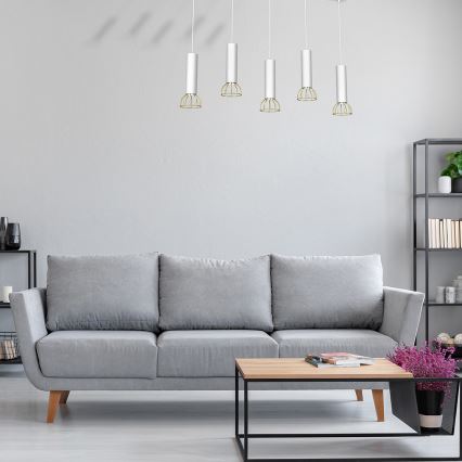 Chandelier on a string DANTE 5xGU10/25W/230V white/gold