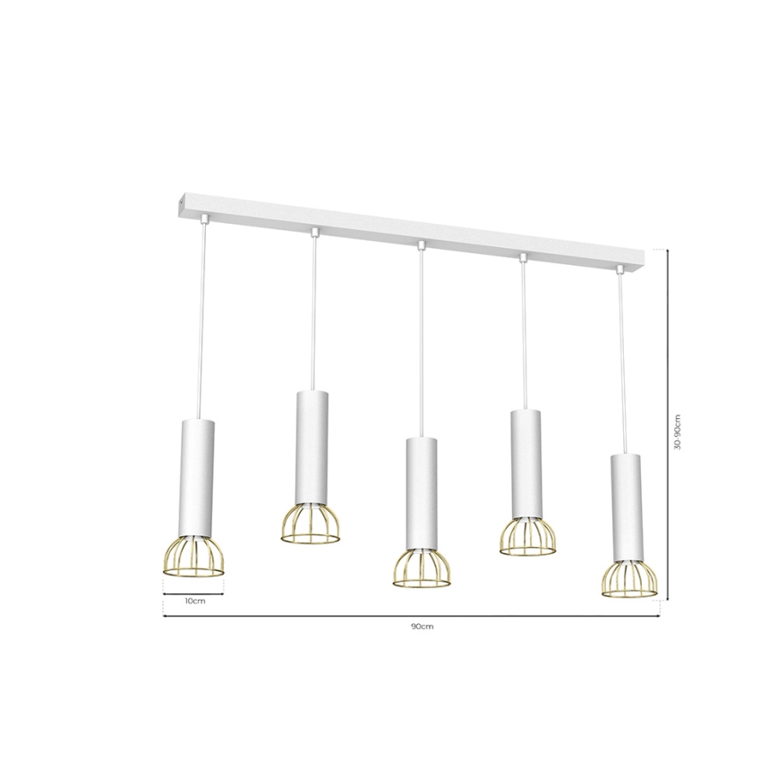 Chandelier on a string DANTE 5xGU10/25W/230V white/gold