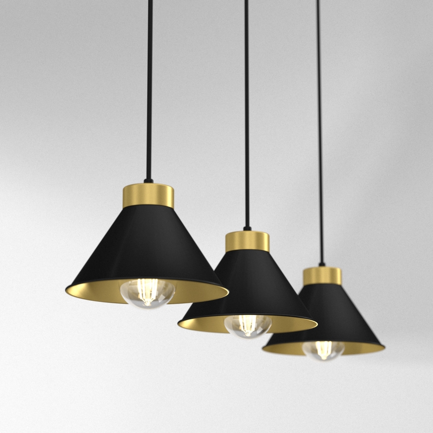 Chandelier on a string DEMET 3xE27/60W/230V black/golden