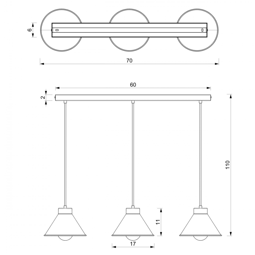 Chandelier on a string DEMET 3xE27/60W/230V black/golden