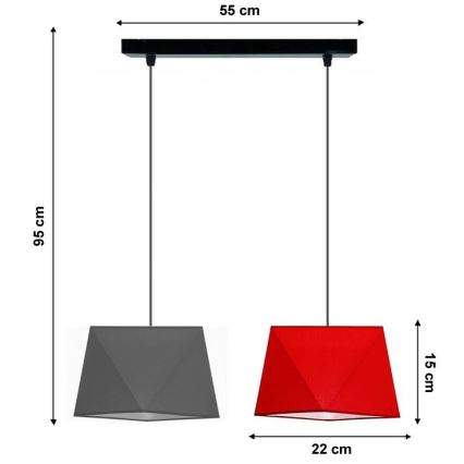 Chandelier on a string DIAMENT 2xE27/60W/230V grey-red