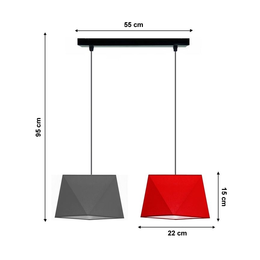 Chandelier on a string DIAMENT 2xE27/60W/230V grey-red