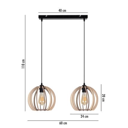 Chandelier on a string DORO 2xE27/60W/230V