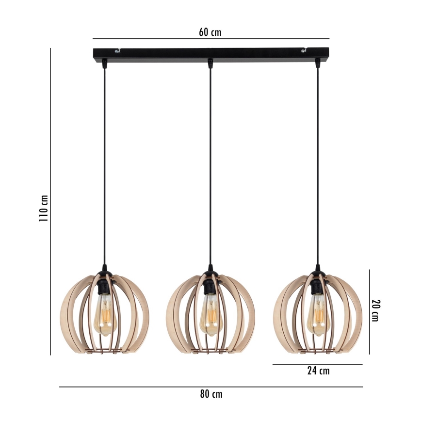 Chandelier on a string DORO 3xE27/60W/230V