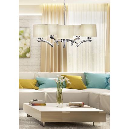 Chandelier on a string DRAGA 5xE27/60W/230V beige/shiny chrome