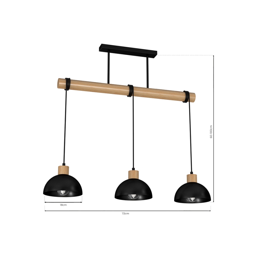 Chandelier on a string ERIK 3xE27/60W/230V beige/black