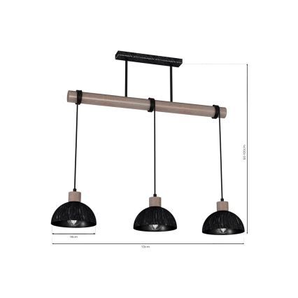 Chandelier on a string ERIK 3xE27/60W/230V brown/black