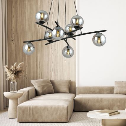 Chandelier on a string ESSA 8xE14/10W/230V black/smoky