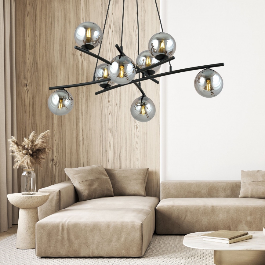Chandelier on a string ESSA 8xE14/10W/230V black/smoky