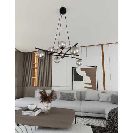 Chandelier on a string ESSA 8xE14/10W/230V black/smoky