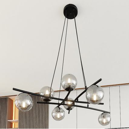 Chandelier on a string ESSA 8xE14/10W/230V black/smoky