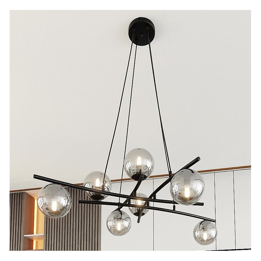 Chandelier on a string ESSA 8xE14/10W/230V black/smoky