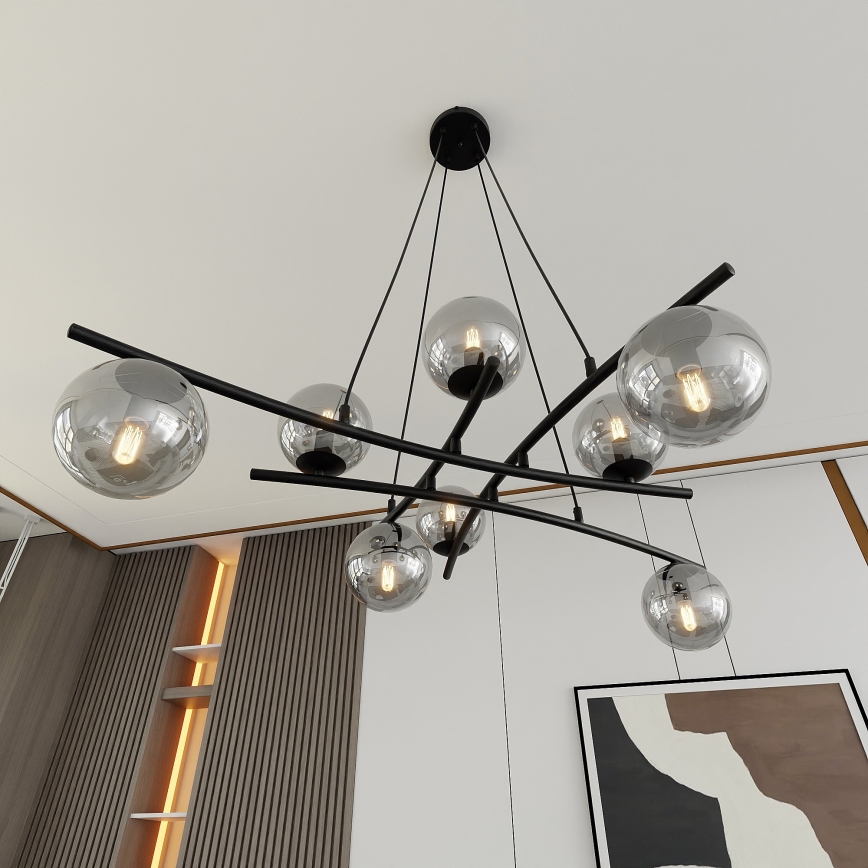 Chandelier on a string ESSA 8xE14/10W/230V black/smoky