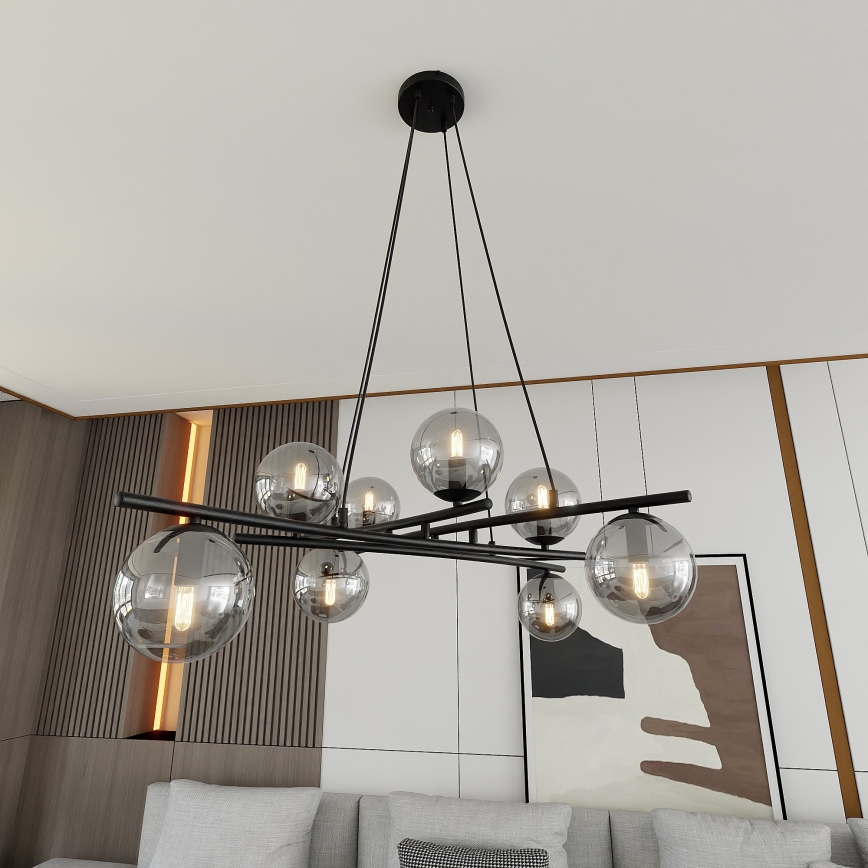 Chandelier on a string ESSA 8xE14/10W/230V black/smoky