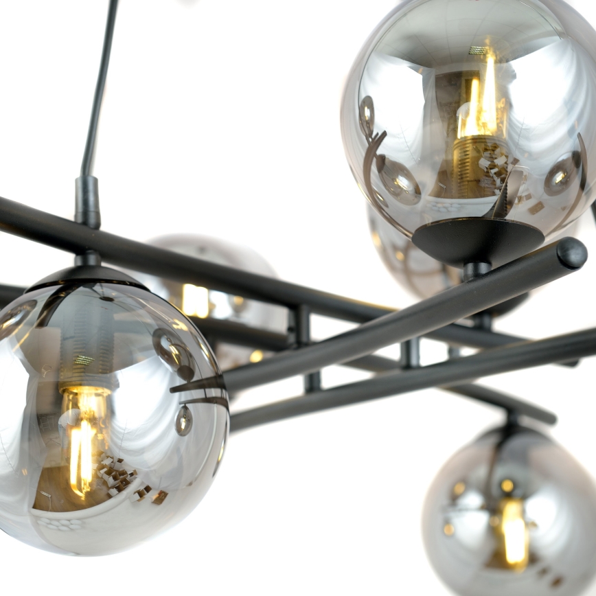 Chandelier on a string ESSA 8xE14/10W/230V black/smoky