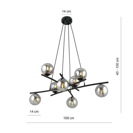 Chandelier on a string ESSA 8xE14/10W/230V black/smoky