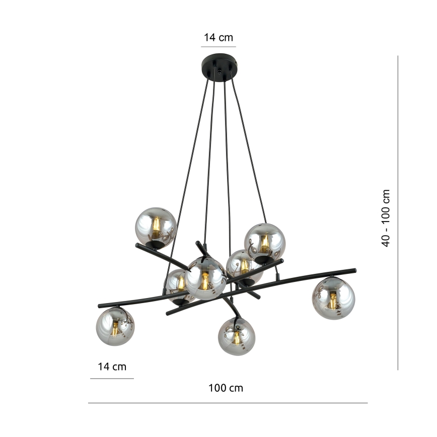 Chandelier on a string ESSA 8xE14/10W/230V black/smoky