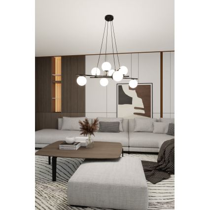 Chandelier on a string ESSA 8xE14/10W/230V black/white