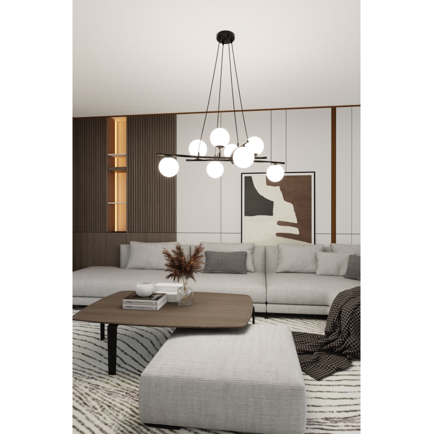 Chandelier on a string ESSA 8xE14/10W/230V black/white