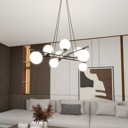 Chandelier on a string ESSA 8xE14/10W/230V black/white