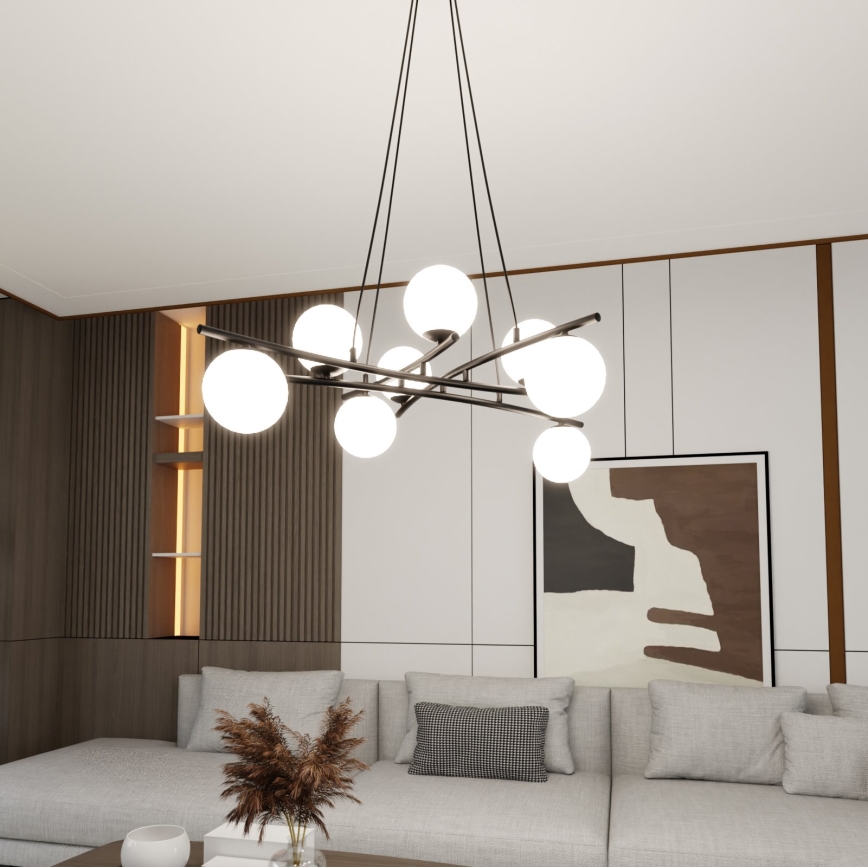 Chandelier on a string ESSA 8xE14/10W/230V black/white