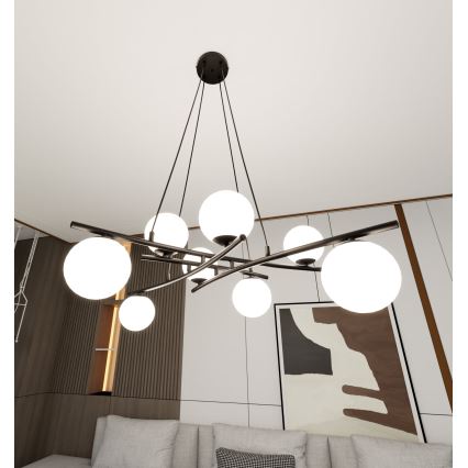Chandelier on a string ESSA 8xE14/10W/230V black/white