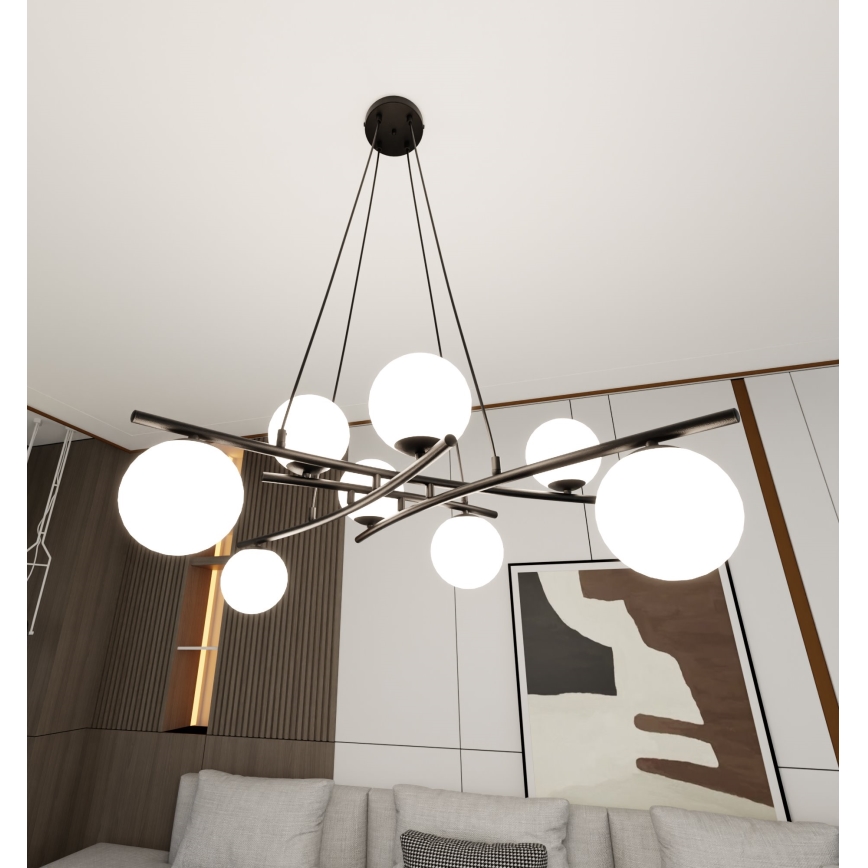 Chandelier on a string ESSA 8xE14/10W/230V black/white