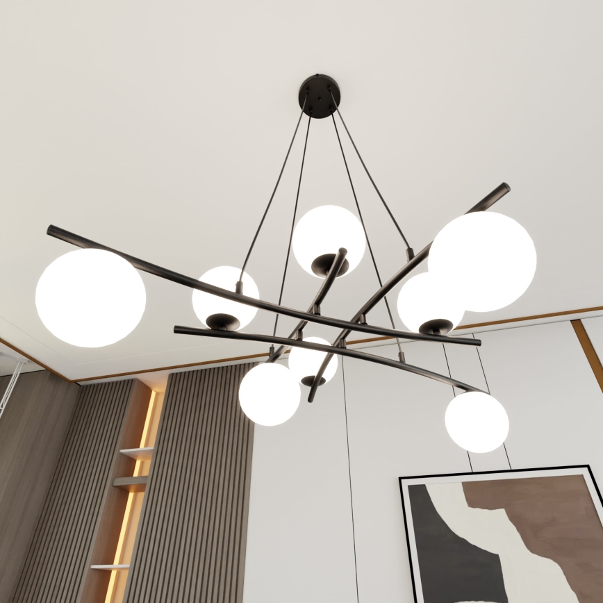 Chandelier on a string ESSA 8xE14/10W/230V black/white