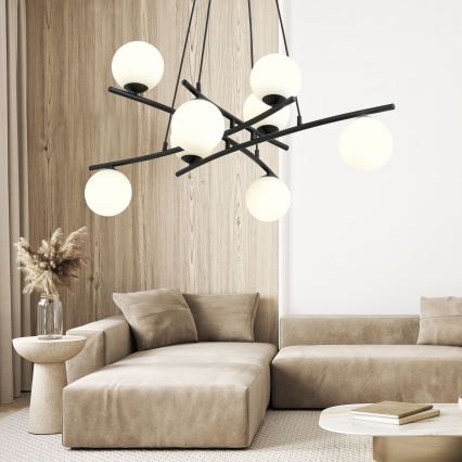 Chandelier on a string ESSA 8xE14/10W/230V black/white