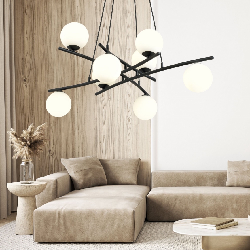 Chandelier on a string ESSA 8xE14/10W/230V black/white